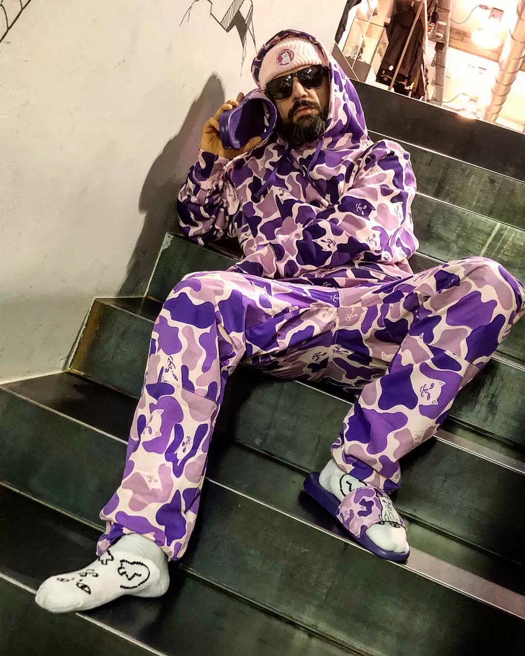 [Spot] РИП Н ДИП КЕЙМО Cargo брюки Лютик Кот средний палец Кот Purple Каморфед Рабочие топ прилив