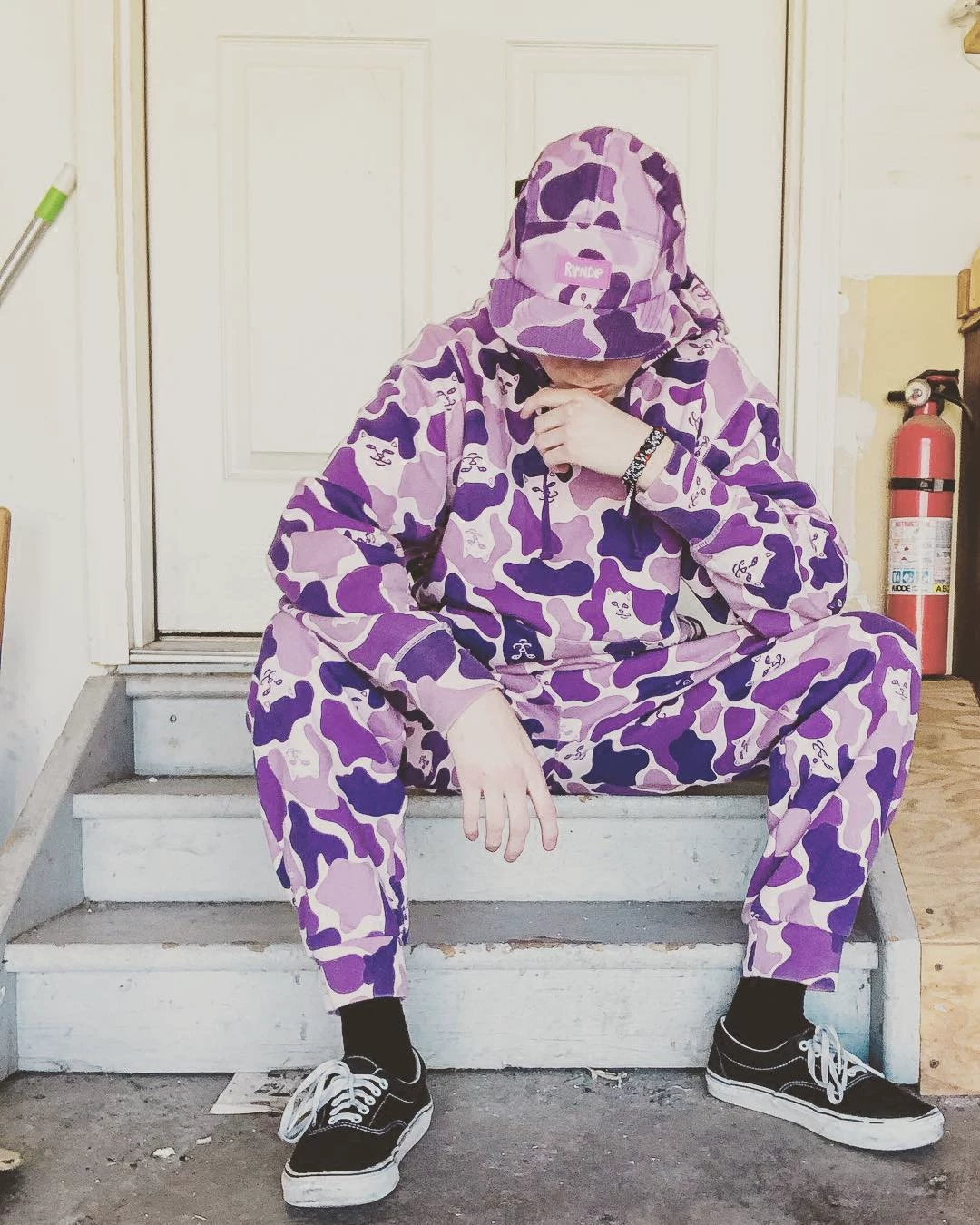 [Spot] РИП Н ДИП КЕЙМО Cargo брюки Лютик Кот средний палец Кот Purple Каморфед Рабочие топ прилив