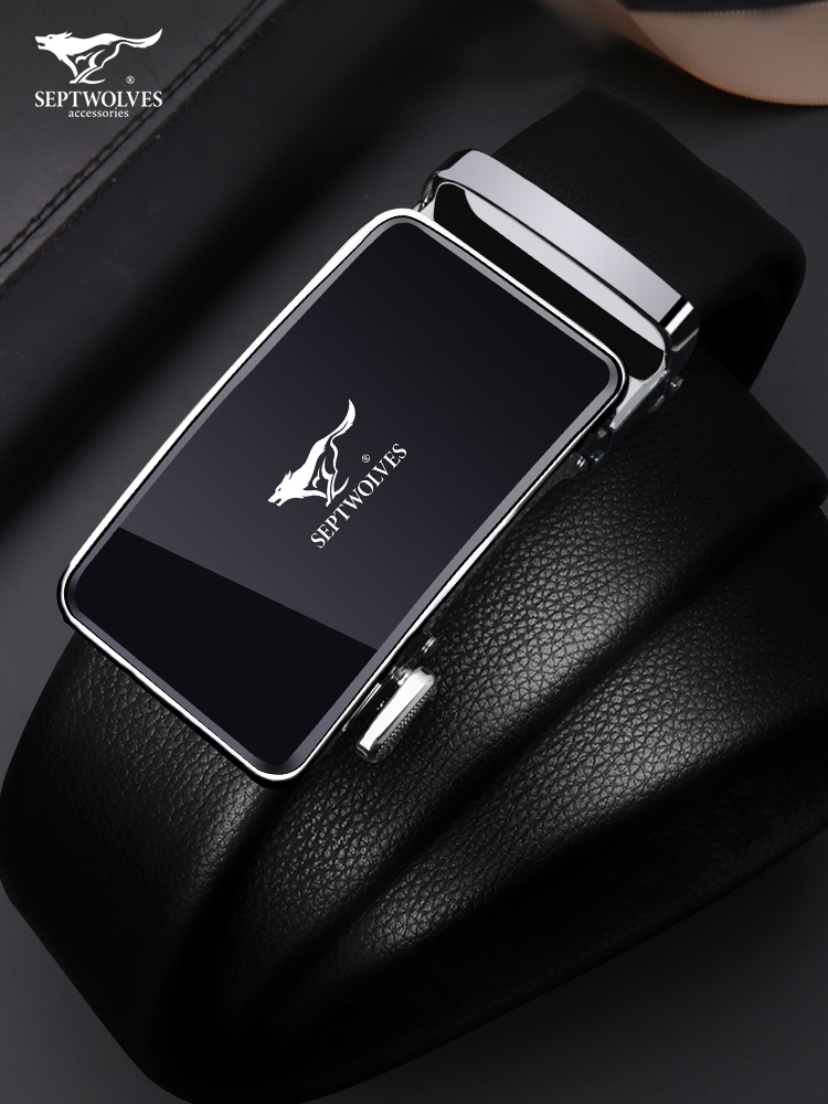 Seven wolf belts men's leather 2022 new pure bull belt male automatic buckle relaxation tide