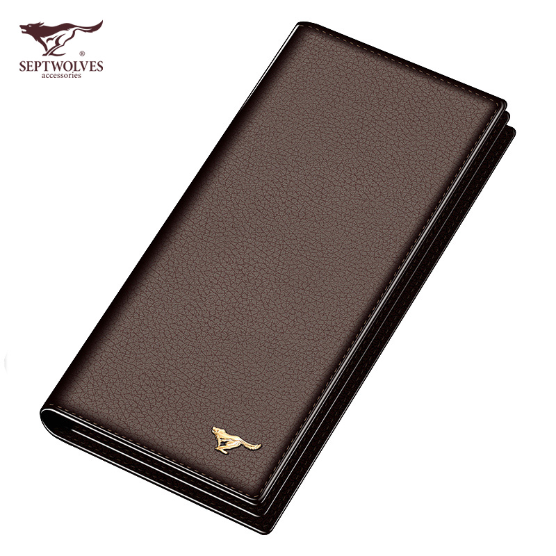 Seven Wolves Men's Long Wallet Head Layer Soft Bull Leather Nameplate Genuine Leather Money Clip 2021 New leather clip Tide Cards Fashion