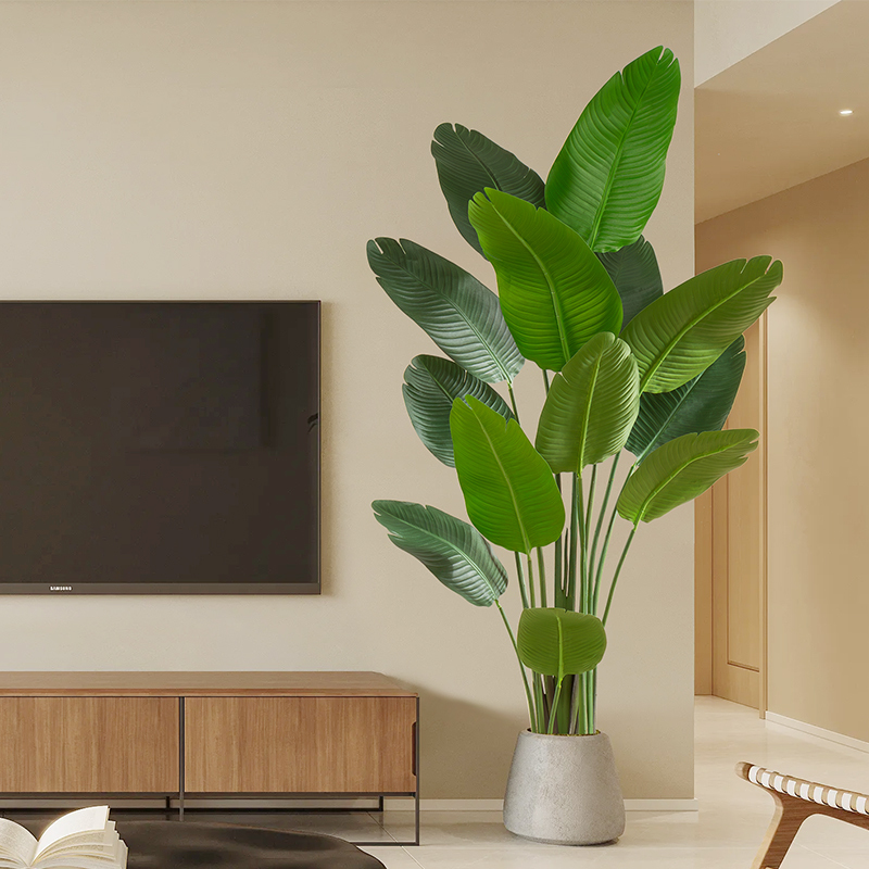 Nordic ins Artificial Traveler's Banana Tree and Bird of Paradise Potted Plants, Indoor Fake Green Plants, Window Display Canna, Floor-Standing Decorative Pieces