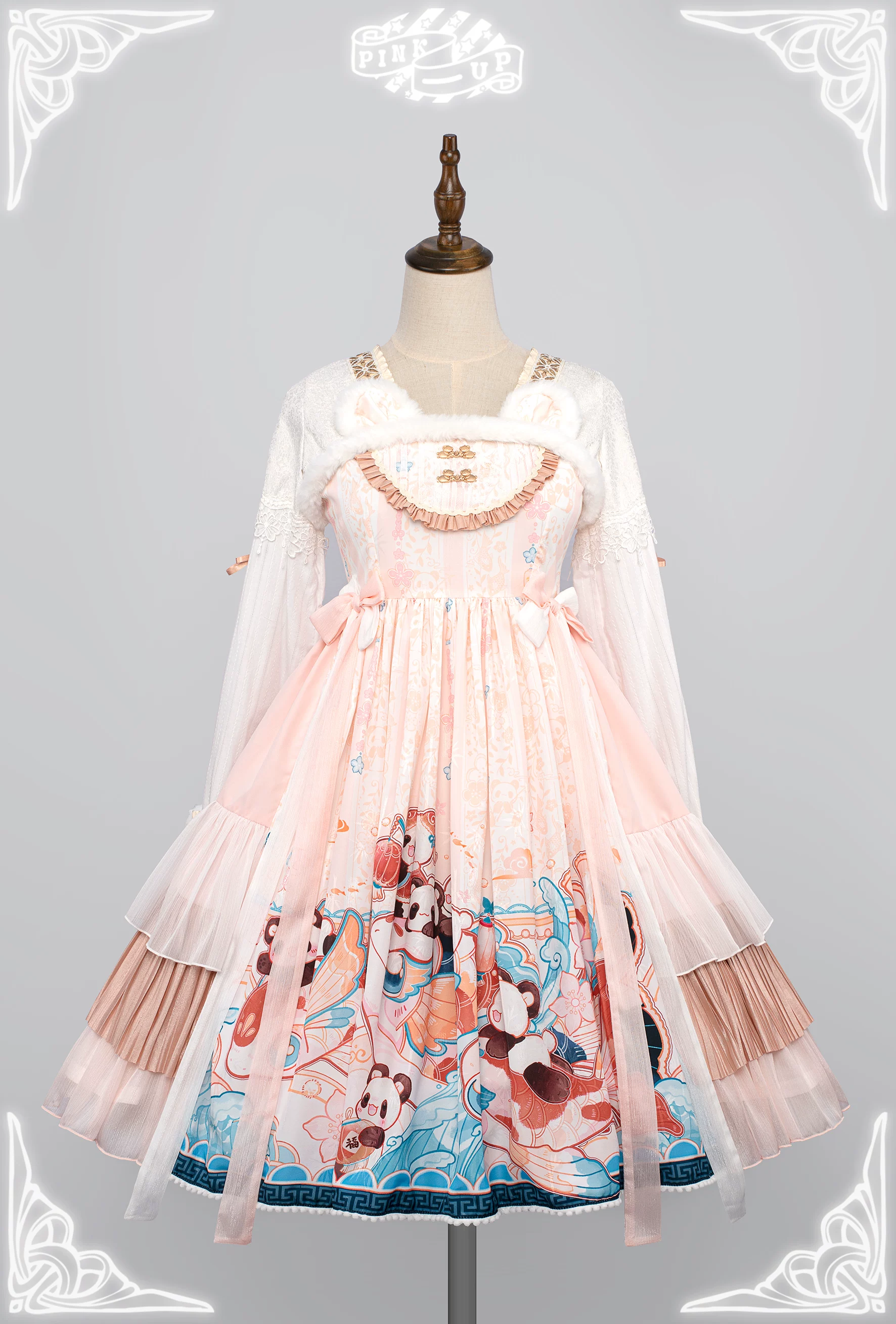 Оригинальное платье PINK UP, дизайн чонсам, стиль Лолита, Lolita Jsk