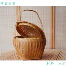  Handmade bamboo woven exquisite basket Bamboo basket tea basket food box basket Egg fruit bed and breakfast basket storage props