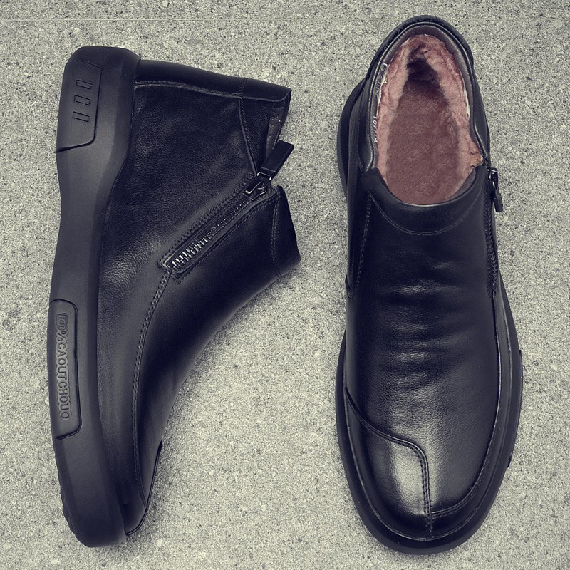 Cotton shoes men's winter warm plus velvet leather wool high-top casual boots non-slip winter middle-aged and elderly dad shoes