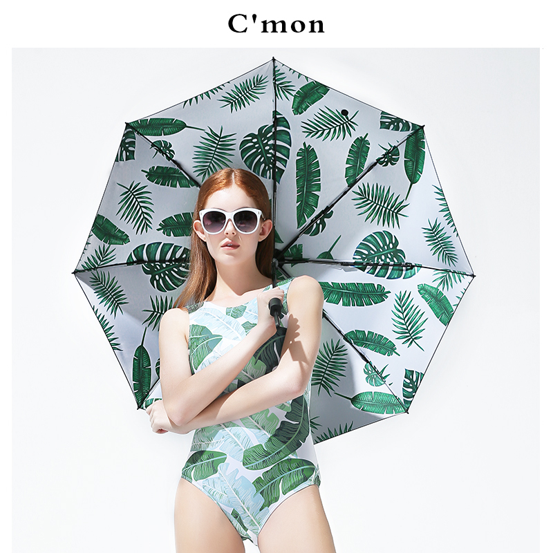 Cmon Banana Leaf Sun Umbrella Sunshade Uv Protection Vinyl Creative ins Wind Dual-Use Sun and Rain Umbrella for Women Folding