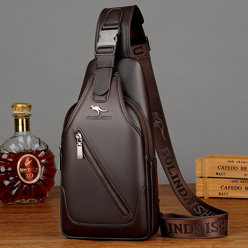 Berlin kangaroo men's chest bag first layer cowhide men's messenger bag casual shoulder bag men's leather men's bag backpack men