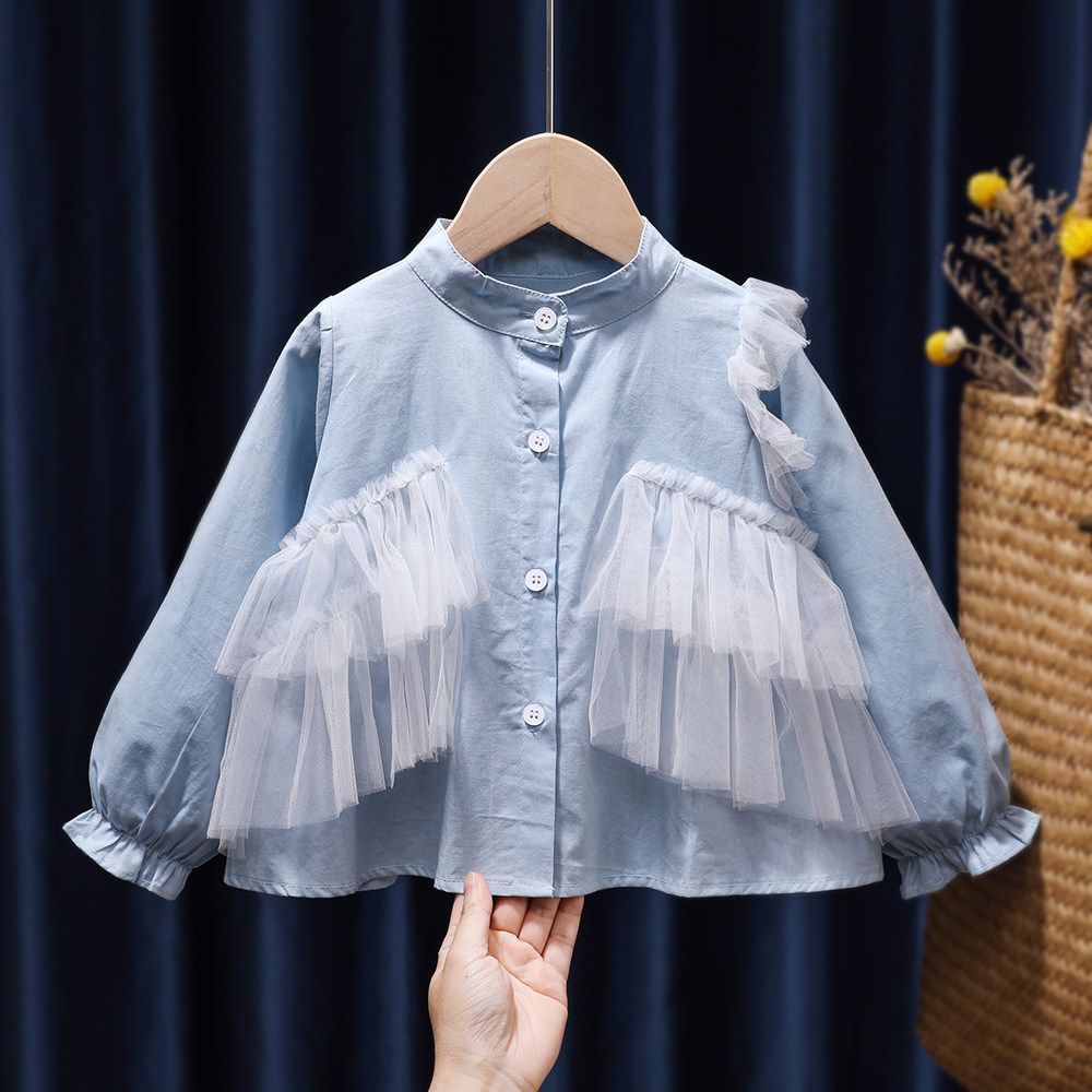 Girl Long Sleeve Shirt Spring Autumn Dress Female Baby Princess Blouse Pure Cotton Foreign Pie Kids Shirt 2022 New