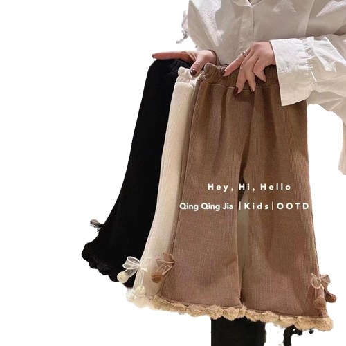 Зимние штаны с бантиком для девочек для отдыха, коллекция 2023, свободный прямой крой