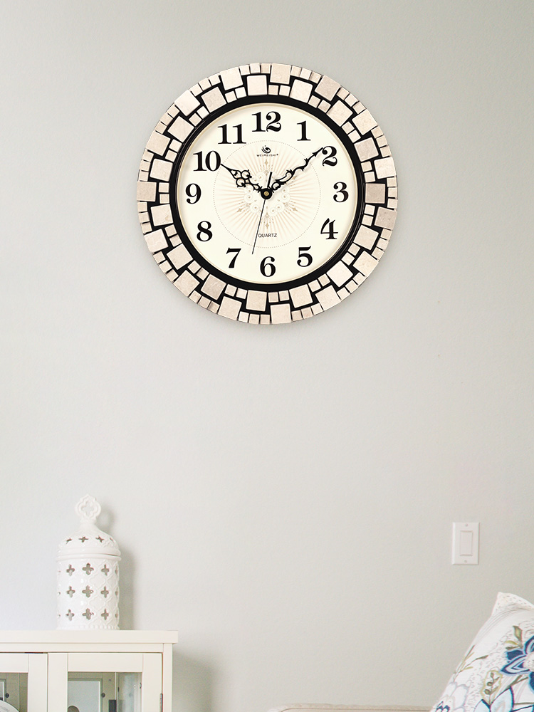 Aesthetic fashion marble creative simplicity Nordic living room wall clock home mute pastoral wall art quartz watch