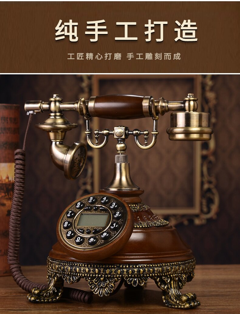 Проводной и DECT-телефон 蒂雅菲欧式实木彷古电话机家用座机覆古时尚创意固定美式古董电话