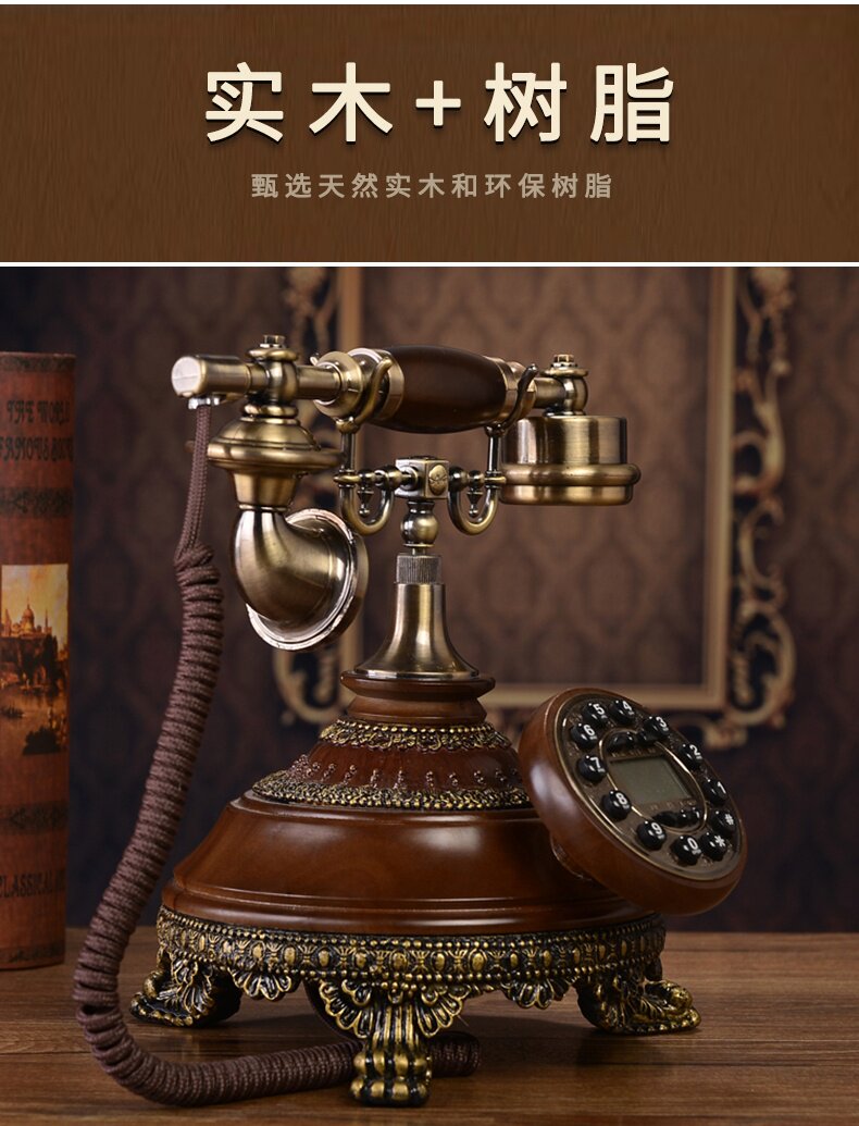 Проводной и DECT-телефон 蒂雅菲欧式实木彷古电话机家用座机覆古时尚创意固定美式古董电话