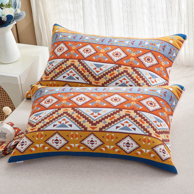 Full cotton upscale 4th floor gauze pillow towel pair of clothing pure cotton thickened domestic pillow towel soft and sweat-sweated ethnic wind