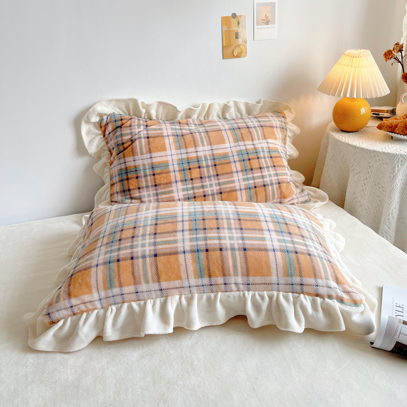 Winter Milk Suede Pillow Headgear Pair Dress Ins Lotus Leaf Lace Soft Pillow Inner Sleeve 48 * 74cm Pillowcase Princess Wind