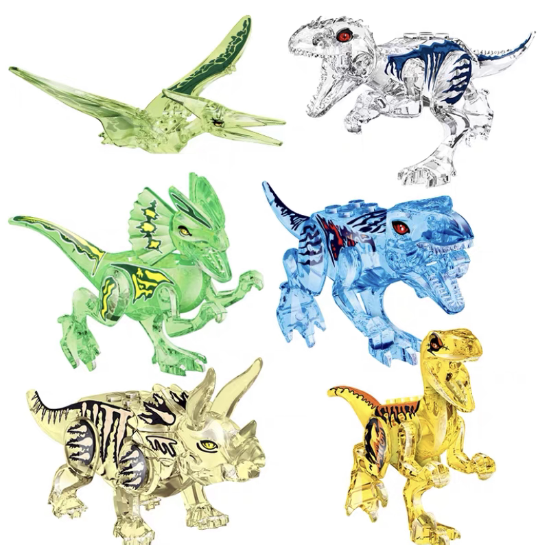 New Dinosaur World Building Blocks Crystal Transparent Tyrannosaurus Rex White Tyrannosaurus Velociraptor Little Boy Educational Assembly Toy