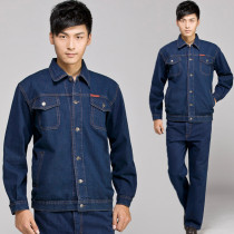 Spring and Autumn Thickening Anti-Burning Denim Long Sleeve Electric Welding Work Clothes Painting Locomotive Auto Repair Dust Work Cleaning Mens Suit