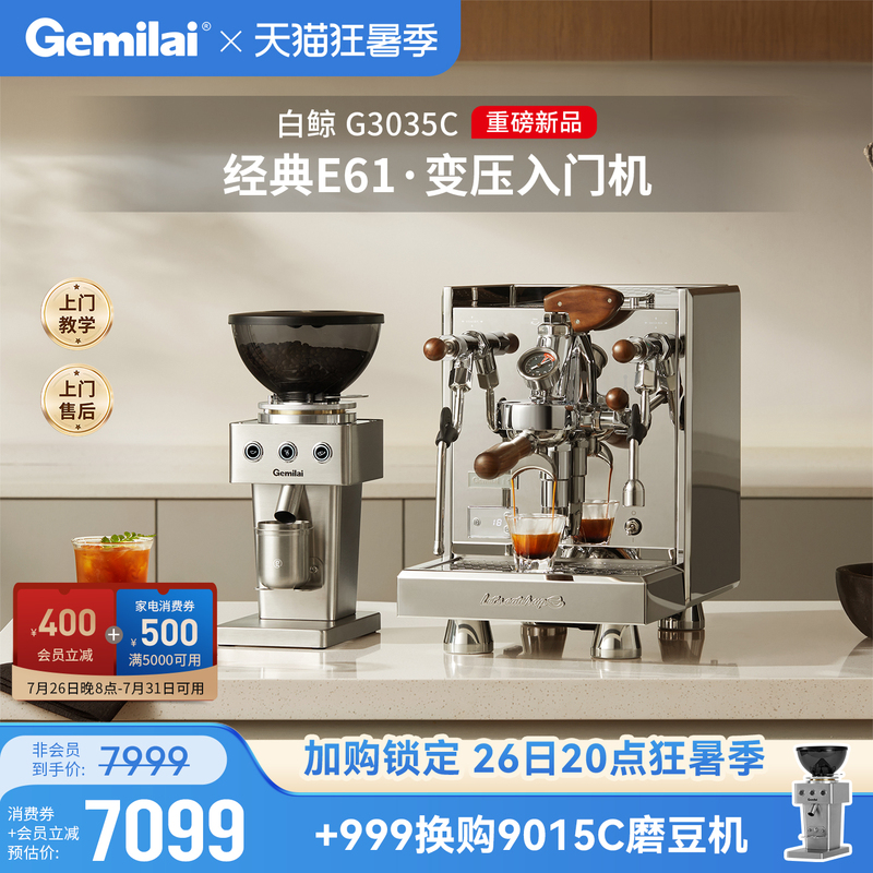 Gemilai White Whale 3035Ac Semi-Automatic Small Household Italian-Style Boiler Coffee Machine E61 Brewing Head