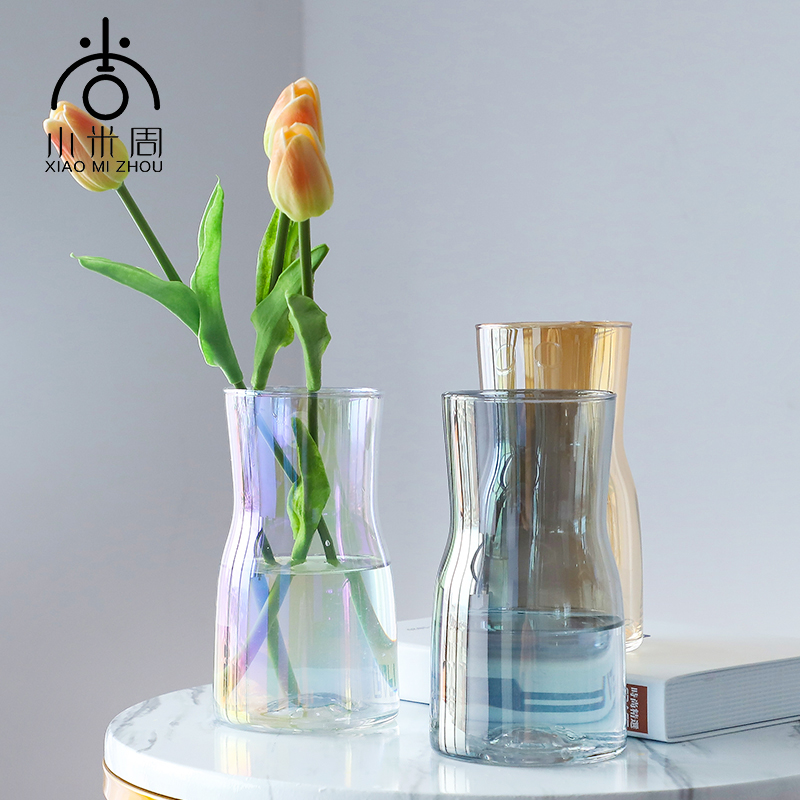 Wide mouth minimal vase glass gold flower garden gradient fantasy handicrafts fresh desktop