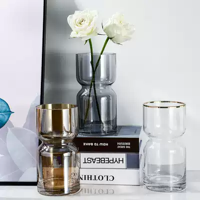 Light luxury Nordic glass fresh Vase ornaments modern simple living room transparent color hydroponic Flower Arrangement Vase