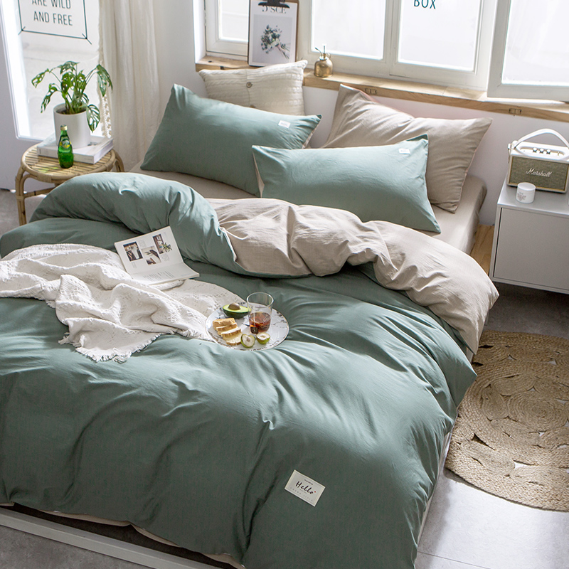 Four pieces of all-cotton pure cotton quilt cover quilt cover Three sets Nordic wind 100 bed linen bed Dormitory Bed bedding 4 pieces