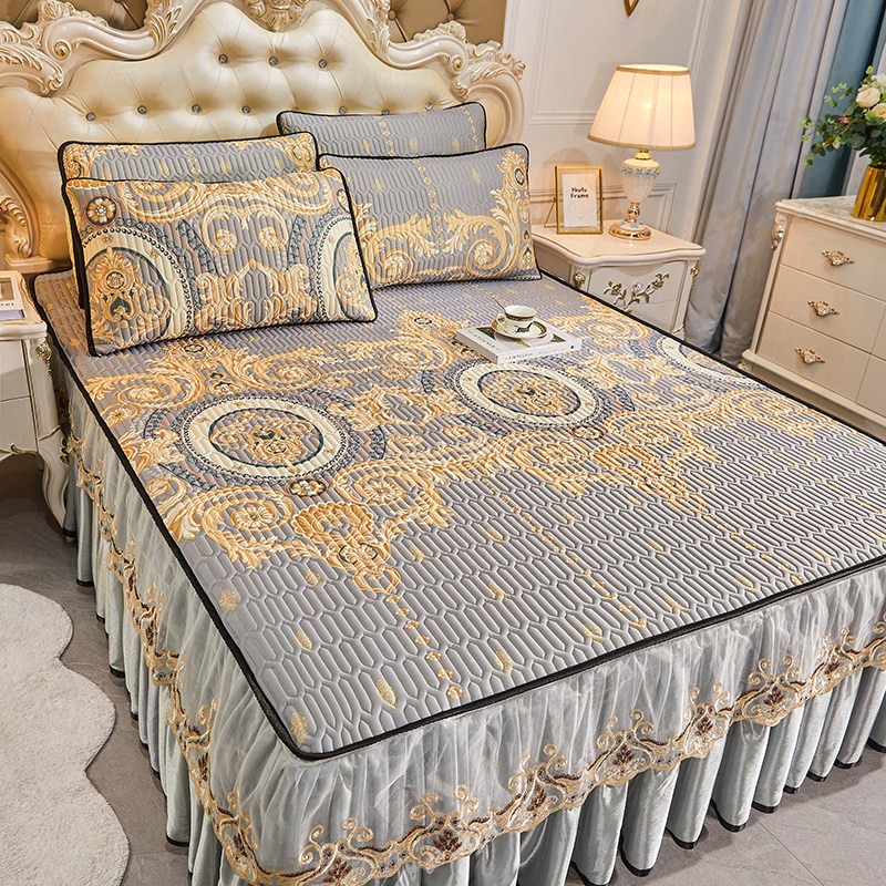 Thai natural latex mat three-piece thickened European-style detachable bed skirt-type ice silk soft mat foldable mat