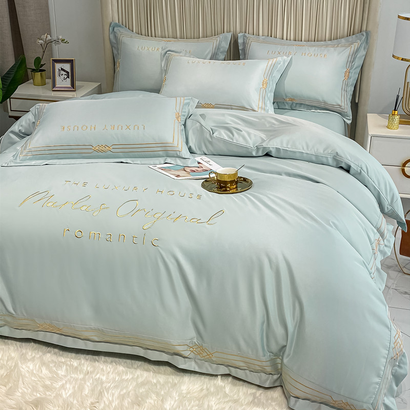 Eurostyle washed ice silk four pieces of summer real silk linen quilt cover cool silk sliding bed Gasawara Bed for supplies Home Textile