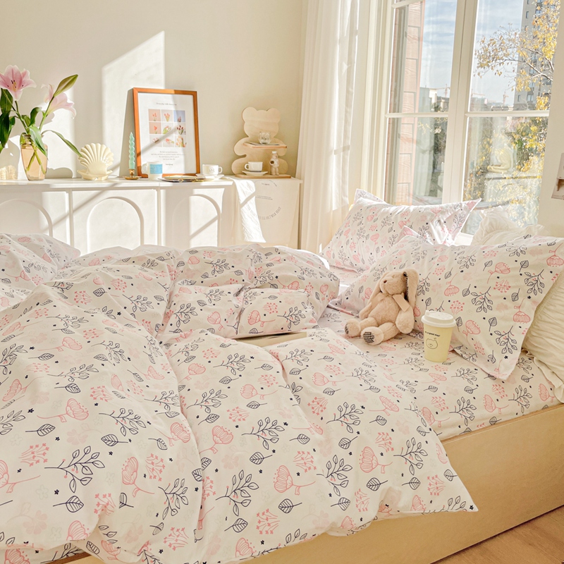 2022 cotton brushed four-piece set small fresh thickened double-sided cotton button quilt cover bedding sheet bed sheet