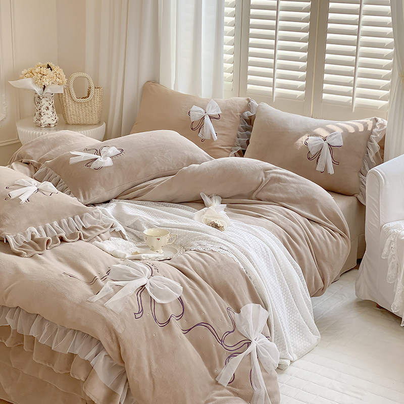 Winter Cream Four Pieces of Princess Princess Hardered Double-sided Fluff Single Butterfly Bow