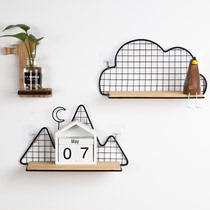 Iron Art Wall Shelf Wall-mounted Wall Wall Containing Shelf Living Room Bedroom Wall Decorated Solid Wood Separator