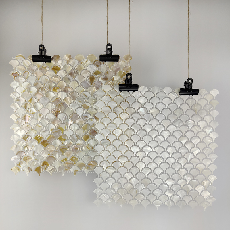 Natural shell mosaic self-adhesive tile TV background wall fan-shaped fish scale bathroom tile kitchen bathroom living room