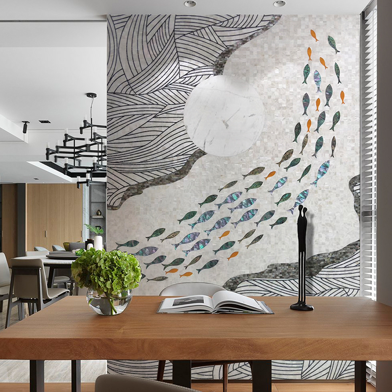 Natural shell carving painting HD mosaic puzzle clip art tile dining room background wall living room porch decoration painting