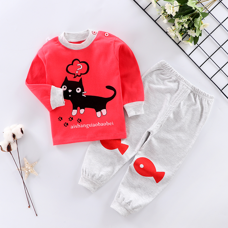 Bông childrens đồ lót vai mở quần mùa thu bé bông bông bộ trẻ sơ sinh quần pajama 0-5 nhà quần áo.