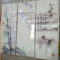 Hand-carved tempered art glass TV background wall screen partition frosted double-sided light-transmitting entrance hall etc.