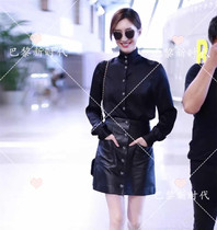 Paris maje18 autumn and winter shadow airport same black slim high waist leather skirt