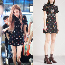 Paris SANDRO 18 Autumn Winter Park Caiyinggumi Black Print Dress