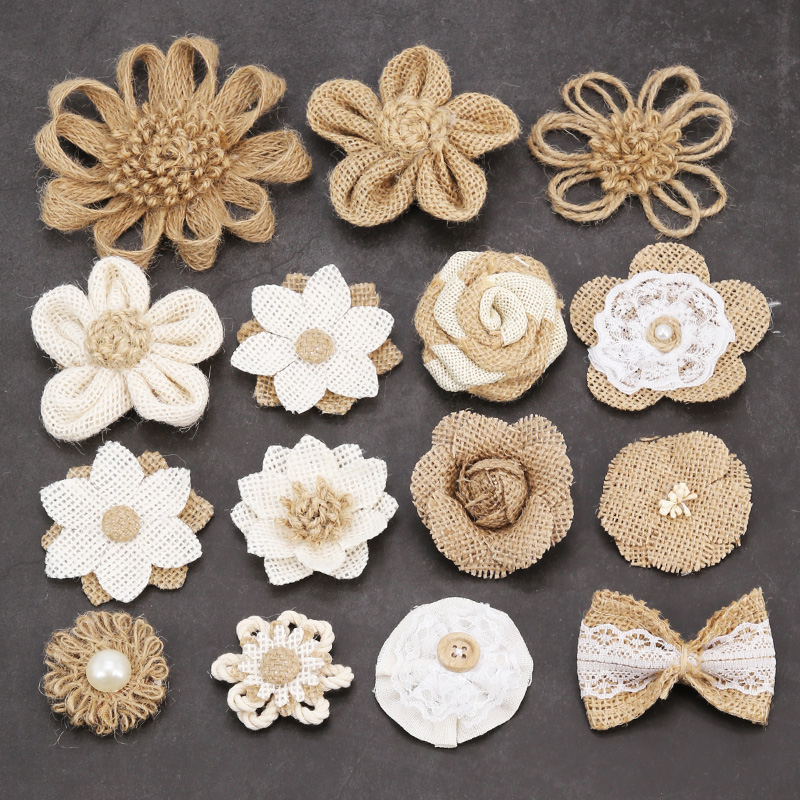 Hemp rope small flower decoration handmade diy making kindergarten ring creation arrangement bow linen flower material accessories