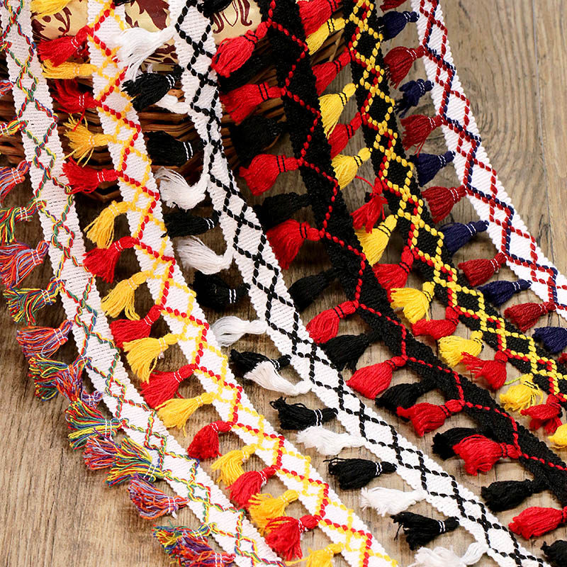 Ethnic wind color tassel lace row must skirt edge women's clothing accessories hanging tassel curtain decoration DIY material