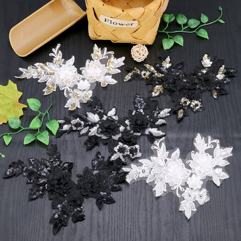 Black flower lace fabric with embroidered patch decoration applie 100 hitch fashion clothes large number DIY bright sheet cloth patch