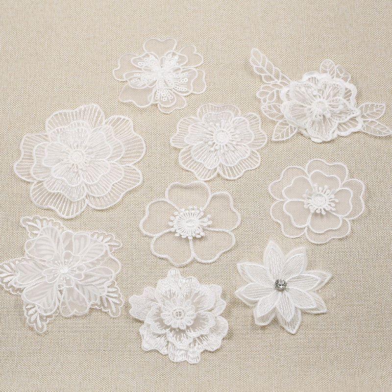 White lace Eugen gauze patch small number of clothes DIY collage decoration embroidered black flowers Broken Hole Patch Accessories