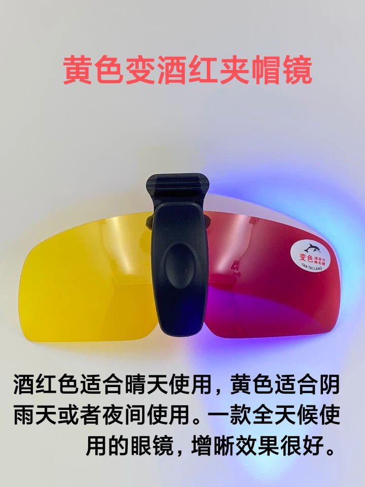 Jacket polarizer clarifier mirror backlight enhancement color change night fishing anti-blue light baseball driving fishing clip cap glasses