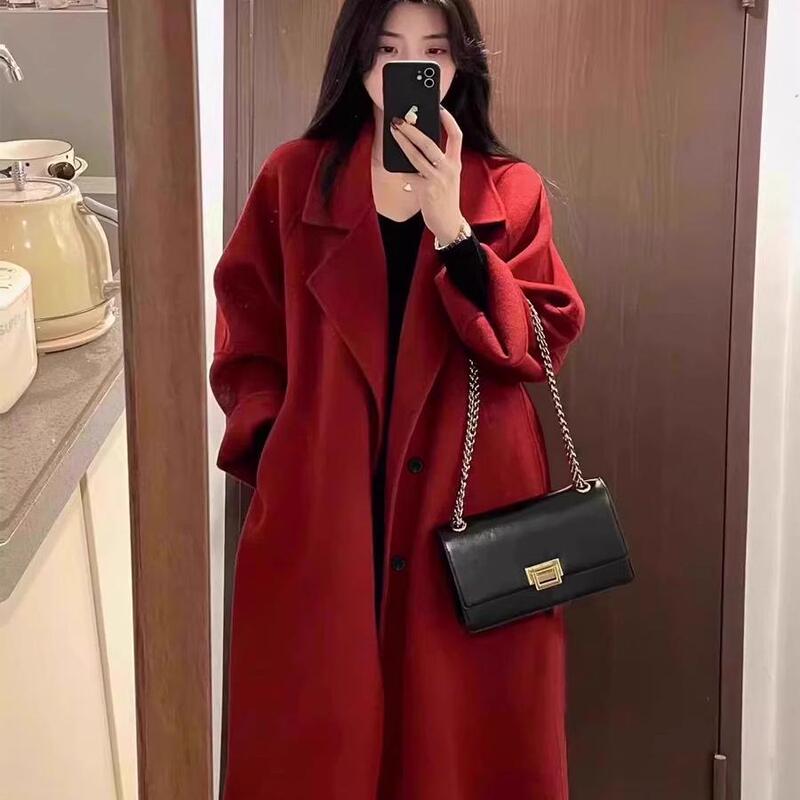 Tall Women's Loose-Fitting Plus-Size Long Coat That Reaches the Ankles, Spring and Autumn 2025 New Korean-Style Woolen Coat Tall Women's Loose-Fitting Plus-Size Long Coat That Reaches the Ankles, Spring and Autumn 2025 New Korean-Style Woolen Coat