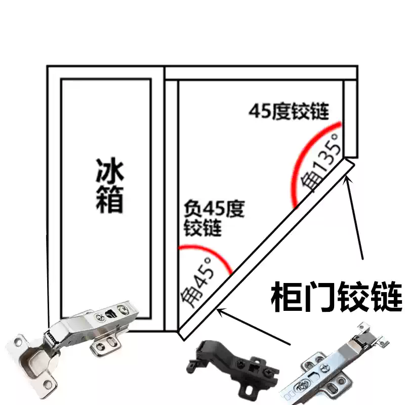 Bản lề cửa khung nhôm 45 độ tam giác vát góc tủ lạnh tủ rượu tủ tối giản Cửa kính 135 độ đệm bản lề