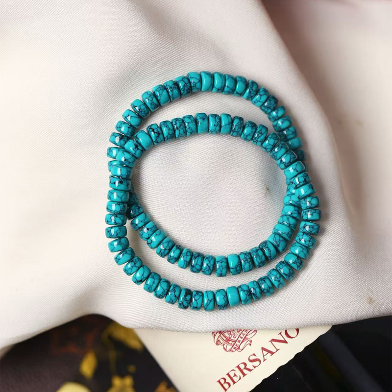 Magnesite Mesh Flower Bead Disc Single-Circle Bracelet, Porcelain Blue Turquoise Alternative Style Bracelet, Unisex Bracelet Jewelry