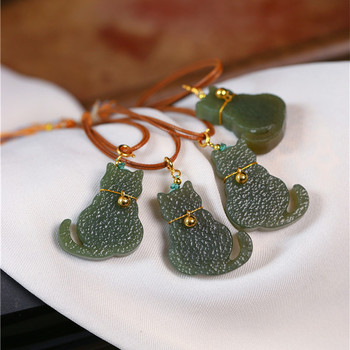 Natural hetian jade sapphire carved kitten pendant women’s jade original sweater chain pendant jewelry gift