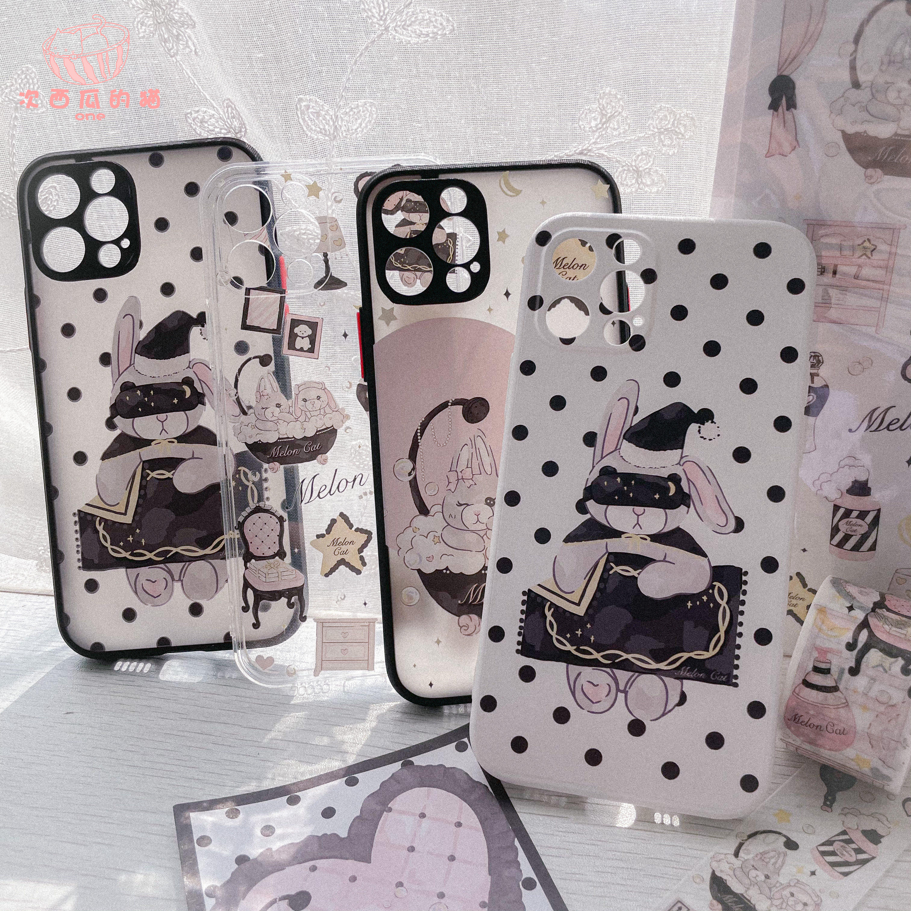 Watermelon Cat Original - Rabbit Rabbit Cute Black Pink Liquid Silicone Transparent Skin Soft Shell Phone Case