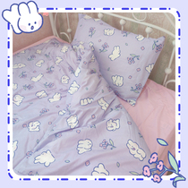 Cat × Soft Cute Rabbit Pure Cotton Four Pieces of Watermelon Authorize Cute Broken Flowers Fields Garden Wind Light Purple Bed