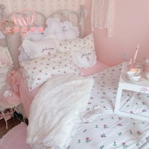 The summer night of the roses-the cat pure cotton crummy of the sub-watermelon with four sets of small frescoed flowers pink sheets