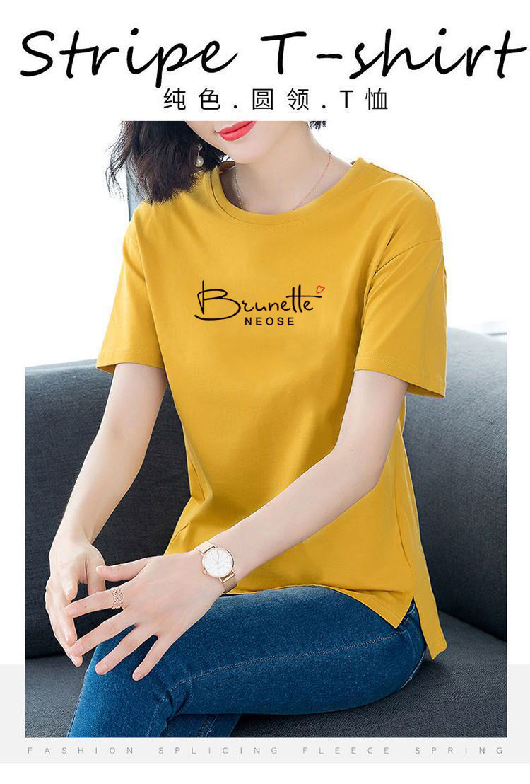 100%纯棉短袖t恤女2022夏季新款宽松大码百搭女士上衣印花体恤女详情13