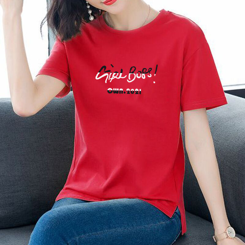 100%纯棉短袖t恤女2022夏季新款宽松大码百搭女士上衣印花体恤女详情10
