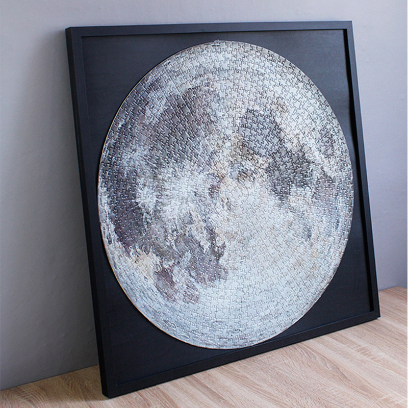 Moon Puzzle Frame Solid Wood Photo Frame 67.3cm Round Moon Earth Puzzle Aluminum Alloy Special Frame