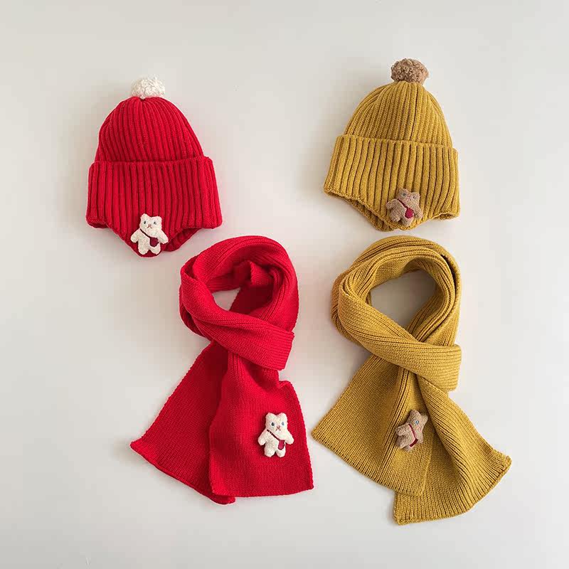 Детская милая шапка, шерстяной шарф, зимний удерживающий тепло комплект подходит для мужчин и женщин, увеличенная толщина 